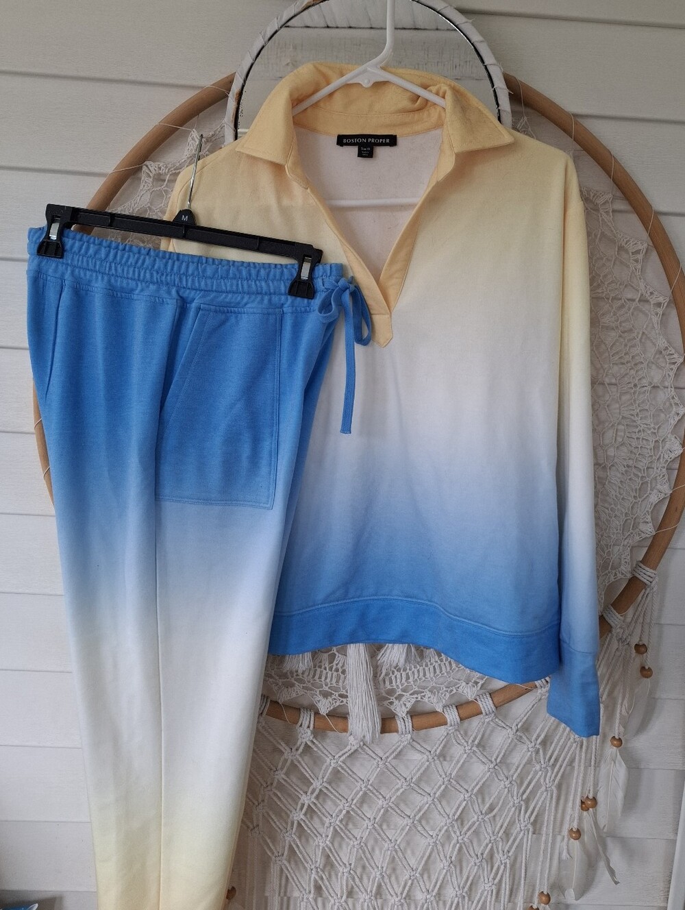Boston Proper Ombre Pullover & Jogger Set  Blue, Cream, Yellow, Fits XS & S Best